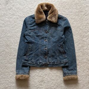 Classic Blue Denim Jacket with Fur Trim